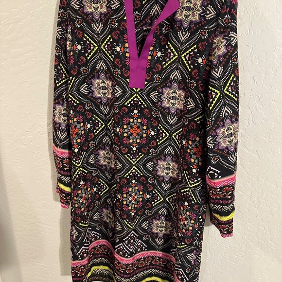 Antonio Melani Multicolored Aztec Geometric Paisley Slit Front Sheath Midi Dress - Picture 2 of 10